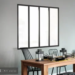 Verrière 4 carreaux opaques, coloris noir mat H108 x l.123cm-