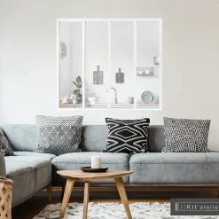 Verrière 4 carreaux transparents, coloris blanc H108 x l.123cm- Outlet