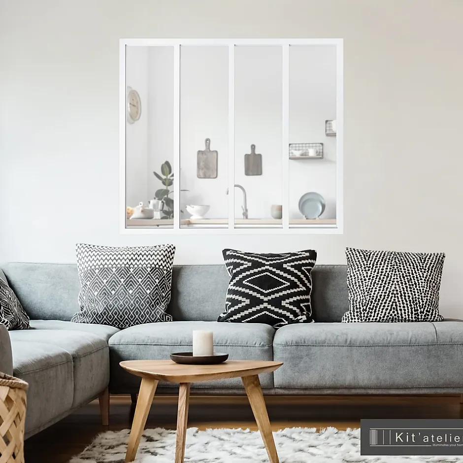 Verrière 4 carreaux transparents, coloris blanc H108 x l.123cm- Outlet