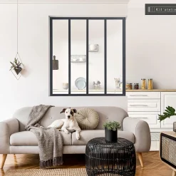 Verrière 4 carreaux transparents, coloris noir mat H130 x l.123cm