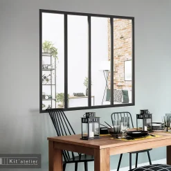 Verrière 4 carreaux transparents, coloris noir mat H108 x l.123cm