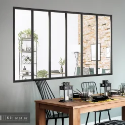 Verrière 6 carreaux transparents, coloris noir mat H108 x l.183cm