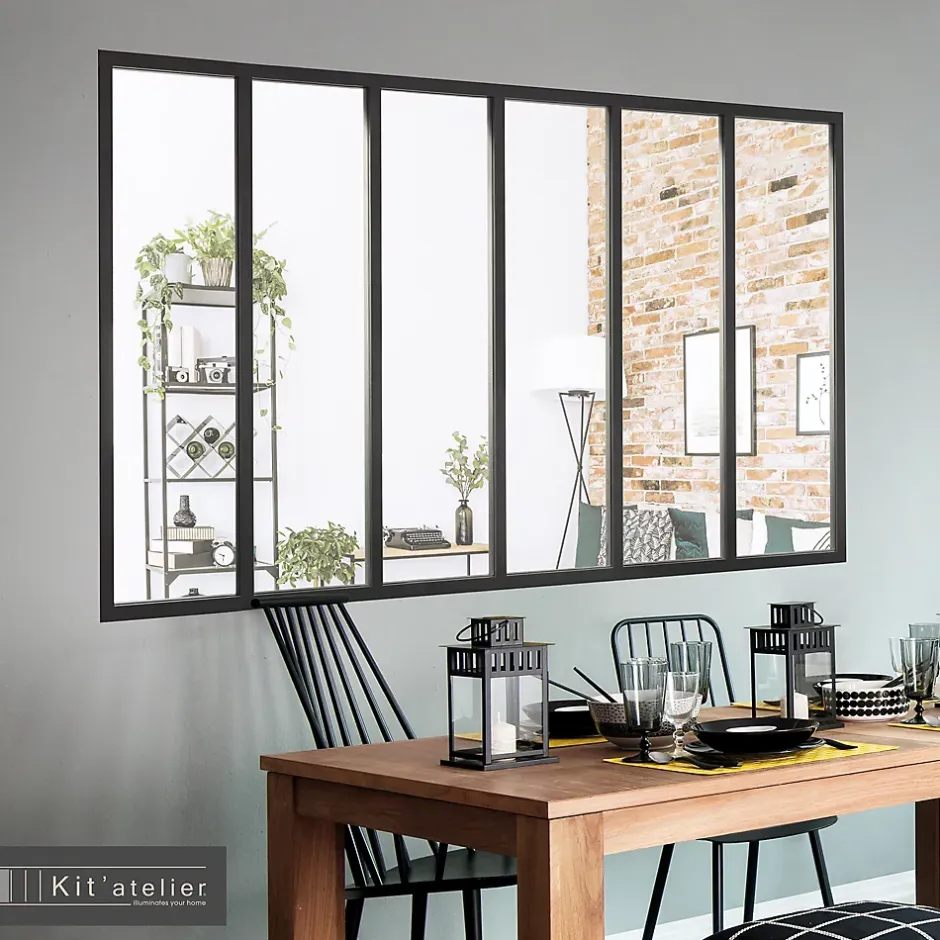 Verrière 6 carreaux transparents, coloris noir mat H108 x l.183cm