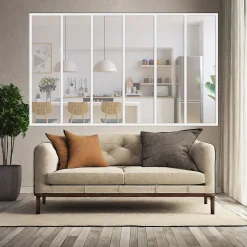 MySystem Verrière 6 grands carreaux - L x H : 201 x 110 cm - Laqué blanc 9003 granité - vitrages inclus