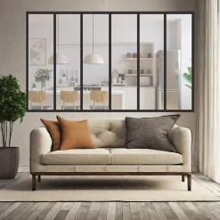 Verrière 6 grands carreaux - L x H : 201 x 110 cm - Laqué noir 9005 granité - vitrages inclus-MySystem Clearance