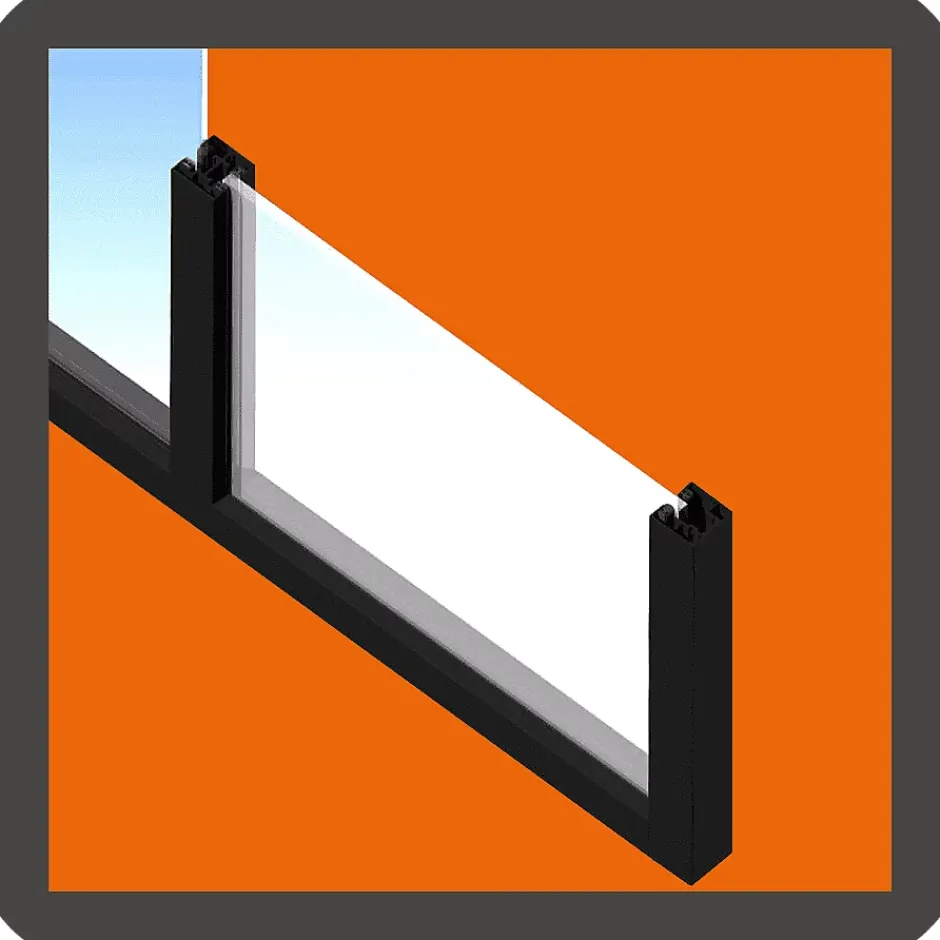 MySystem Verrière 2 sections avec imposte - L x H : 69 x 125 cm - Laqué noir 9005 granité - vitrages inclus