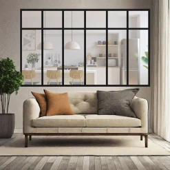 Verrière 6 sections avec imposte - L x H : 201 x 110 cm - Laqué noir 9005 granité - vitrages inclus-MySystem Discount