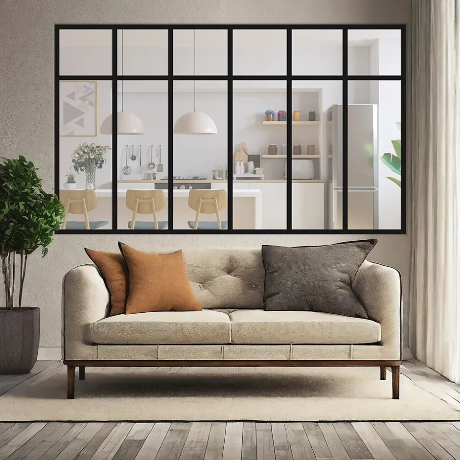 Verrière 6 sections avec imposte - L x H : 201 x 110 cm - Laqué noir 9005 granité - vitrages inclus-MySystem Discount