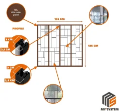 MySystem Verrière 4 verres Chicago - L x H : 135 x 125 cm - Laqué effet rouille granité - verre Sahara inclus