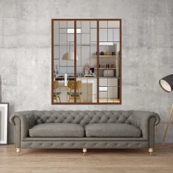 MySystem Verrière 3 verres Chicago - L x H : 102 x 125 cm - Laqué effet rouille granité - verre Clair inclus