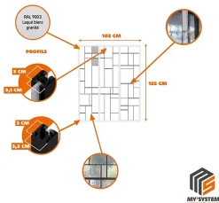 Verrière 3 verres Chicago - L x H : 102 x 125 cm - Laqué blanc 9003 granité - verre Sahara inclus-MySystem