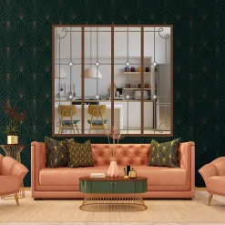 MySystem Verrière 4 verres Curly - L x H : 135 x 125 cm - Laqué effet rouille granité - verre Clair inclus