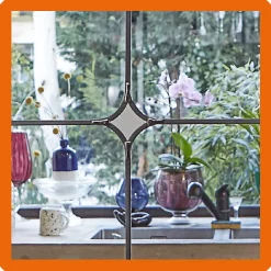 MySystem Verrière 4 verres Curly - L x H : 135 x 125 cm - Laqué effet rouille granité - verre Clair inclus