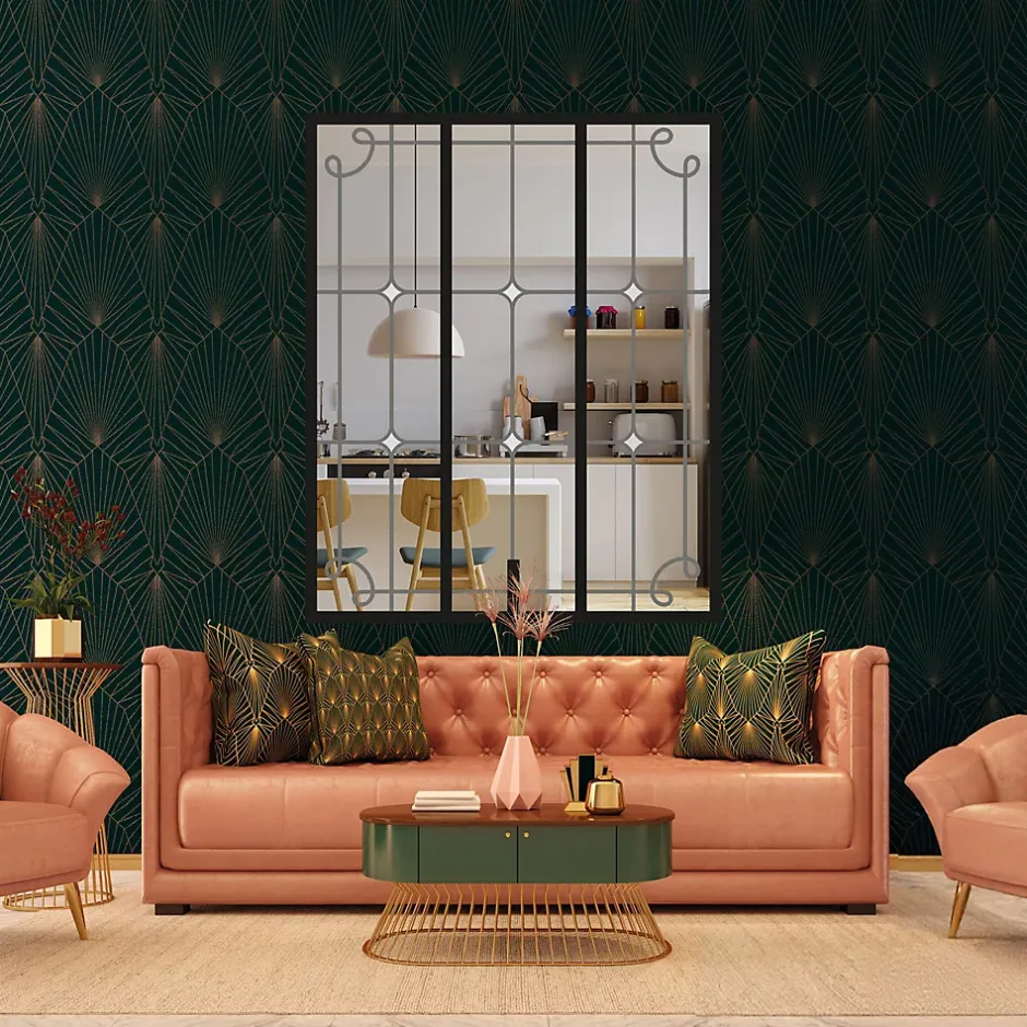 Verrière 3 verres Curly - L x H : 102 x 125 cm - Laqué noir 9005 granité - verre Clair inclus-MySystem Outlet