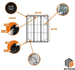 Verrière 3 verres Curly - L x H : 102 x 125 cm - Laqué noir 9005 granité - verre Clair inclus-MySystem Outlet