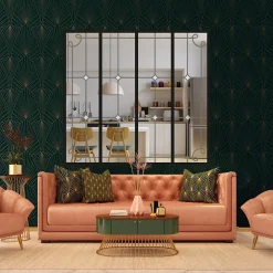 Verrière 4 verres Curly - L x H : 135 x 125 cm - Laqué noir 9005 granité - verre Clair inclus-MySystem Sale