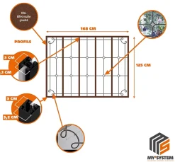 MySystem Verrière 5 verres Curly - L x H : 168 x 125 cm - Laqué effet rouille granité - verre Sahara inclus