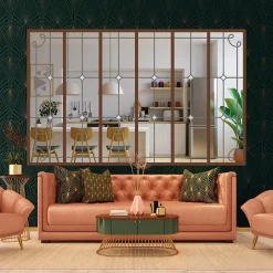 MySystem Verrière 6 verres Curly - L x H : 201 x 125 cm - Laqué effet rouille granité - verre Clair inclus