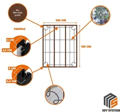 Verrière 3 verres Curly - L x H : 102 x 125 cm - Laqué effet rouille granité - verre Sahara inclus-MySystem Best