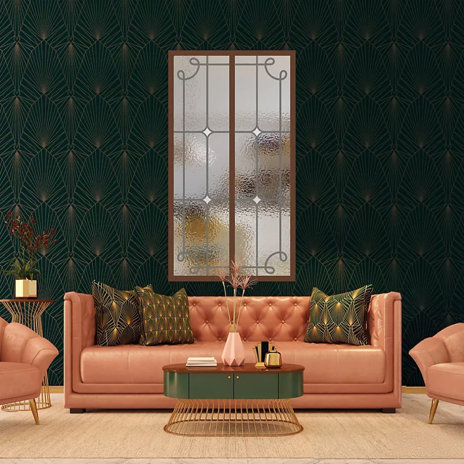 MySystem Verrière 2 verres Curly - L x H : 69 x 125 cm - Laqué effet rouille granité - verre Sahara inclus