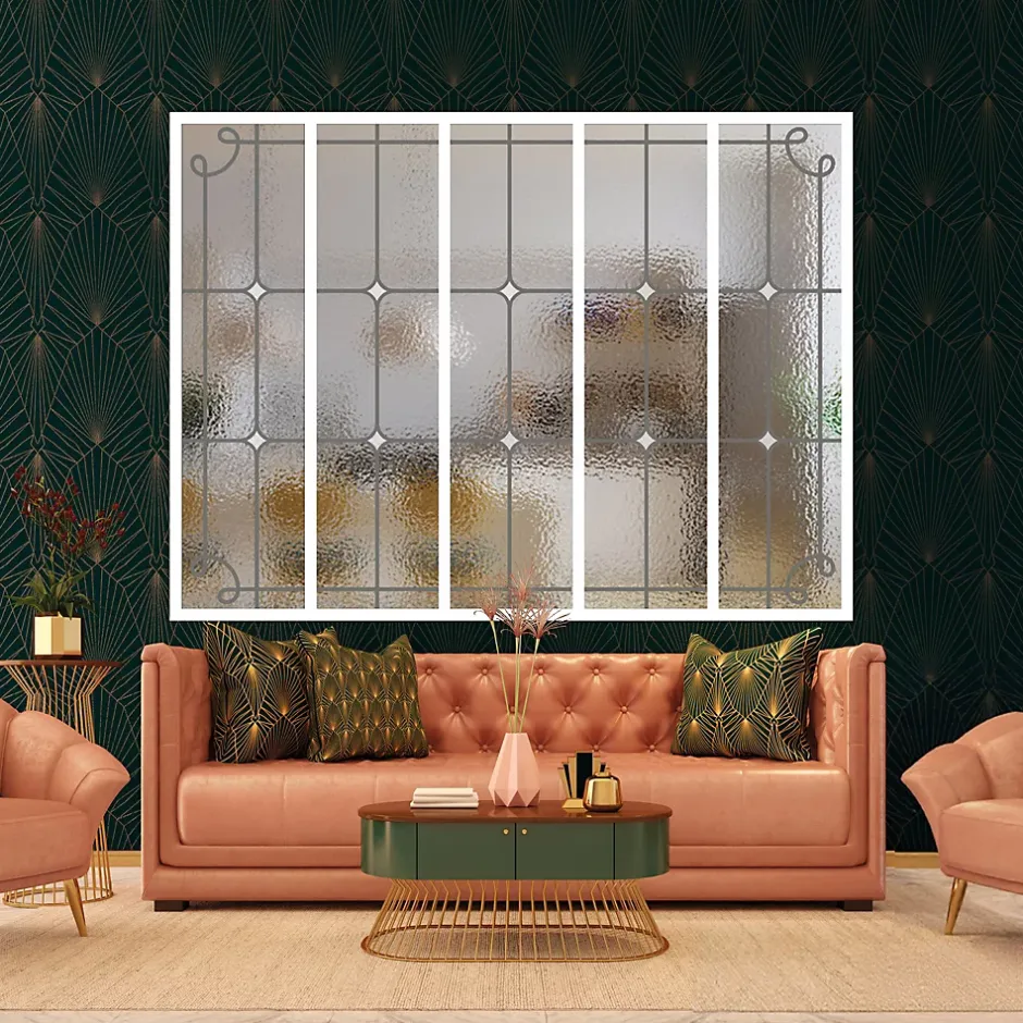 Verrière 5 verres Curly - L x H : 168 x 125 cm - Laqué blanc 9003 granité - verre Sahara inclus-MySystem New