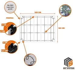 Verrière 5 verres Curly - L x H : 168 x 125 cm - Laqué blanc 9003 granité - verre Sahara inclus-MySystem New