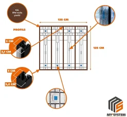 Verrière 4 verres Hudson - L x H : 135 x 125 cm - Laqué effet rouille granité - verre Sahara inclus-MySystem Hot