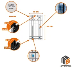 MySystem Verrière 2 verres Hudson - L x H : 69 x 125 cm - Laqué blanc 9003 granité - verre Sahara inclus