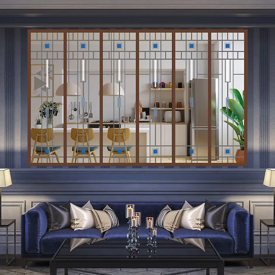 MySystem Verrière 6 verres Hudson - L x H : 201 x 125 cm - Laqué effet rouille granité - verre Clair inclus