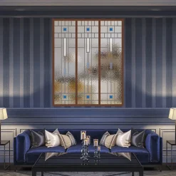 MySystem Verrière 3 verres Hudson - L x H : 102 x 125 cm - Laqué effet rouille granité - verre Sahara inclus