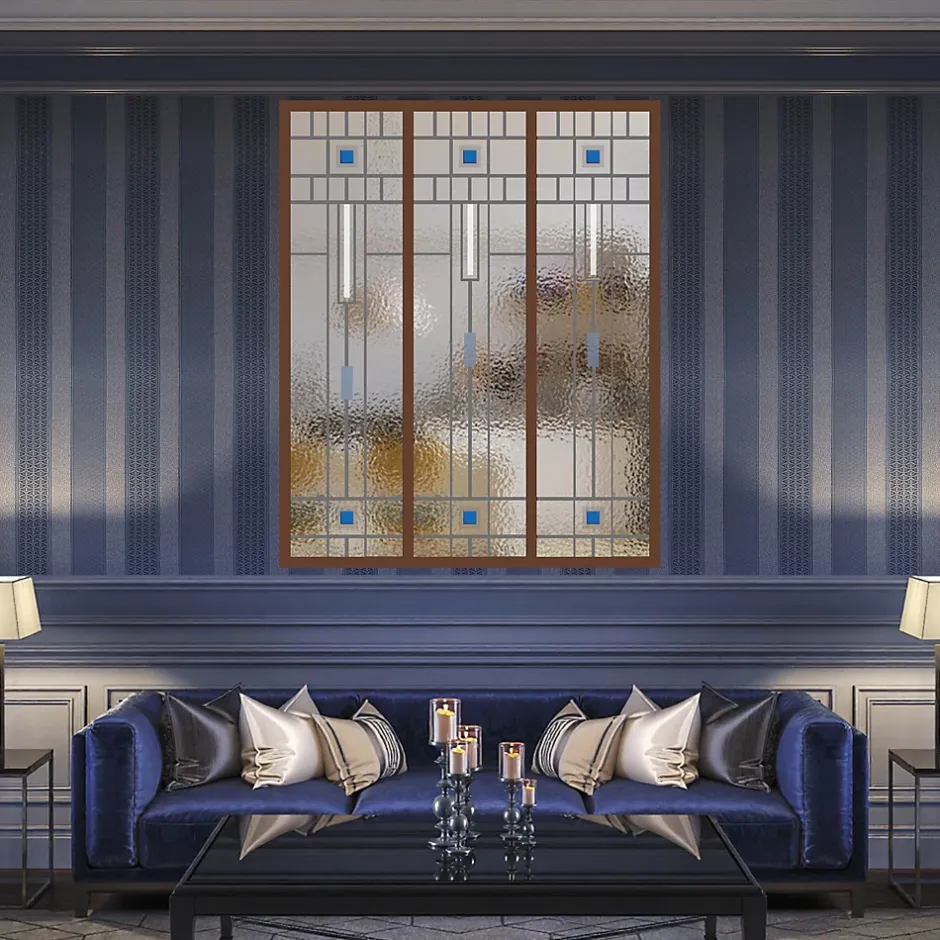 MySystem Verrière 3 verres Hudson - L x H : 102 x 125 cm - Laqué effet rouille granité - verre Sahara inclus