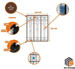 MySystem Verrière 3 verres Hudson - L x H : 102 x 125 cm - Laqué effet rouille granité - verre Sahara inclus