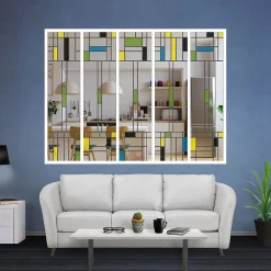 MySystem Verrière 5 verres Indiana - L x H : 168 x 125 cm - Laqué blanc 9003 granité - verre Clair inclus