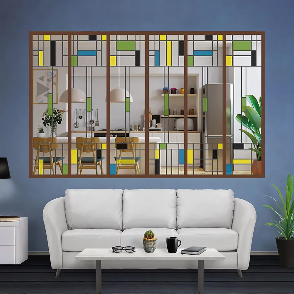 MySystem Verrière 6 verres Indiana - L x H : 201 x 125 cm - Laqué effet rouille granité - verre Clair inclus