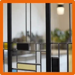 MySystem Verrière 6 verres Indiana - L x H : 201 x 125 cm - Laqué effet rouille granité - verre Sahara inclus