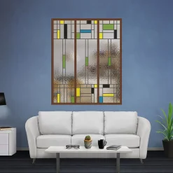 MySystem Verrière 3 verres Indiana - L x H : 102 x 125 cm - Laqué effet rouille granité - verre Sahara inclus