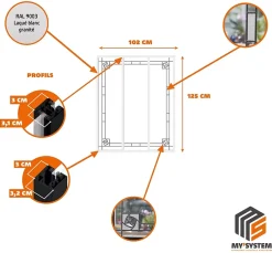 MySystem Verrière 3 verres Mackintosh - L x H : 102 x 125 cm - Laqué blanc 9003 granité - verre Clair inclus