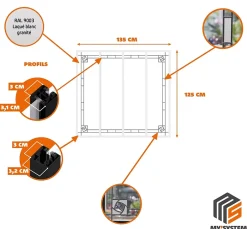 MySystem Verrière 4 verres Mackintosh - L x H : 135 x 125 cm - Laqué blanc 9003 granité - verre Sahara inclus