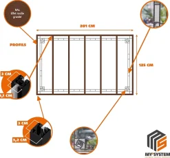 MySystem Verrière 6 verres Mackintosh - L x H : 201 x 125 cm - Laqué effet rouille granité - verre Sahara inclus