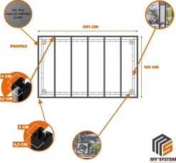 Verrière 6 verres Mackintosh - L x H : 201 x 125 cm - Laqué gris 7016 granité - verre Sahara inclus-MySystem