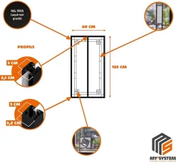 MySystem Verrière 2 verres Mackintosh - L x H : 69 x 125 cm - Laqué noir 9005 granité - verre Sahara inclus