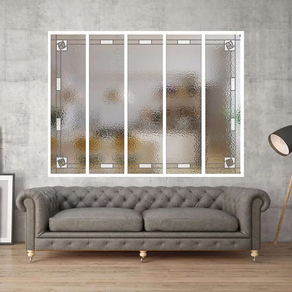 MySystem Verrière 5 verres Mackintosh - L x H : 168 x 125 cm - Laqué blanc 9003 granité - verre Sahara inclus