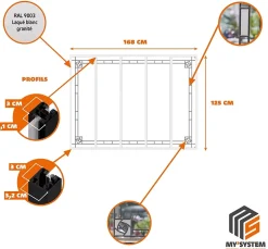 MySystem Verrière 5 verres Mackintosh - L x H : 168 x 125 cm - Laqué blanc 9003 granité - verre Sahara inclus