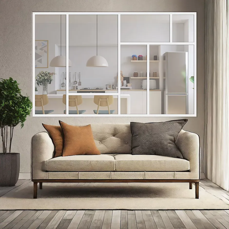 Verrière ArtDéco 7 - L x H : 190 x 125 cm - Laqué blanc 9003 granité - vitrages inclus-MySystem Discount