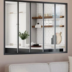 IDMarket Verrière atelier 5 vitrages L. 150 x H.108 cm en métal noir et verre trempé