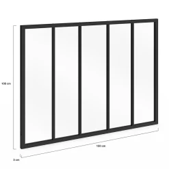 IDMarket Verrière atelier 5 vitrages L. 150 x H.108 cm en métal noir et verre trempé