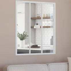 IDMarket Verrière atelier 3 vitrages L. 93 x H. 108 cm en métal blanc et verre trempé