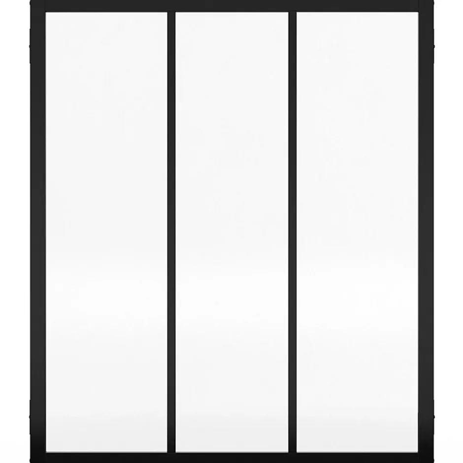 IDMarket Verrière atelier 3 vitrages L. 93 x H. 108 cm en métal noir et verre trempé