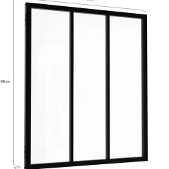 IDMarket Verrière atelier 3 vitrages L. 93 x H. 108 cm en métal noir et verre trempé