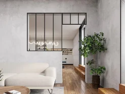 Vente-unique Verrière atelier avec imposte en aluminium thermolaqué - L120 x H130 + L83 x H40 cm - Noir - BAYVIEW